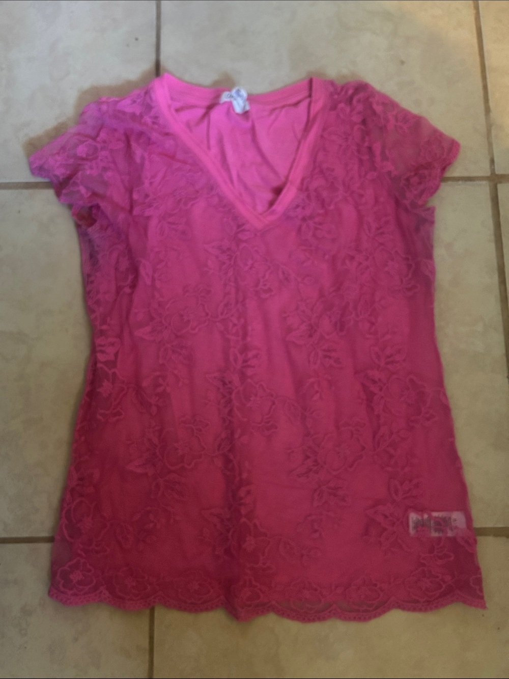 Aeropostale Women’s Pink Lace V-Neck Top